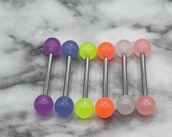 Pair Glow In The Dark Nipple Barbells 14G Surgical Steel Nipple Rings Body Jewelry