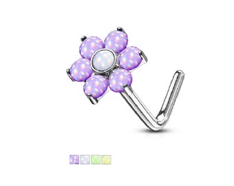 Illuminating Stone Set Flower 316L Surgical Steel 20G L Bend Nose Rings Body Jewelry