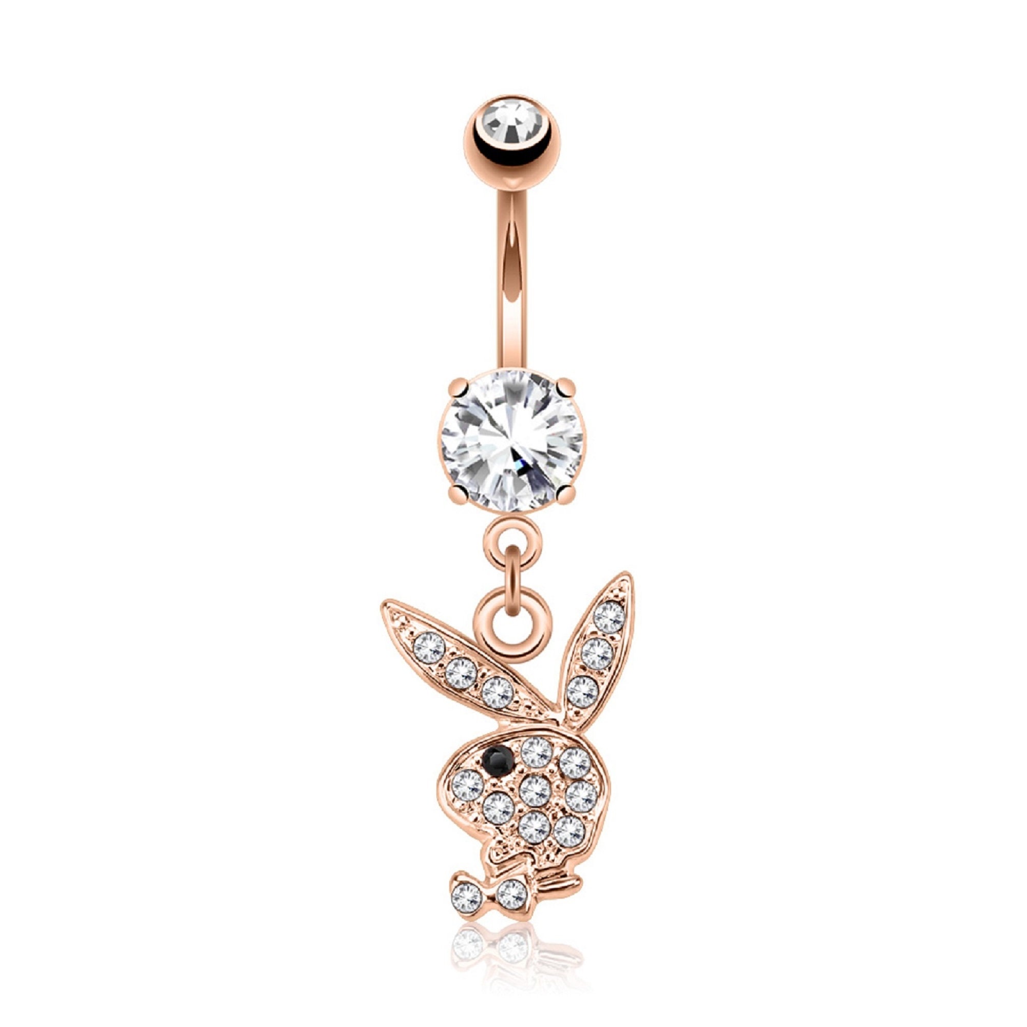 Rose Gold Plated Paved Gems Dangle Belly Navel Ring Body Jewelry