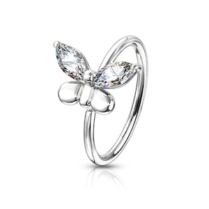 Clear CZ Silver Butterfly Bendable Pierced 316L Surgical Steel 20G Nose Cartilage Hoop Ring Piercing Body Jewelry