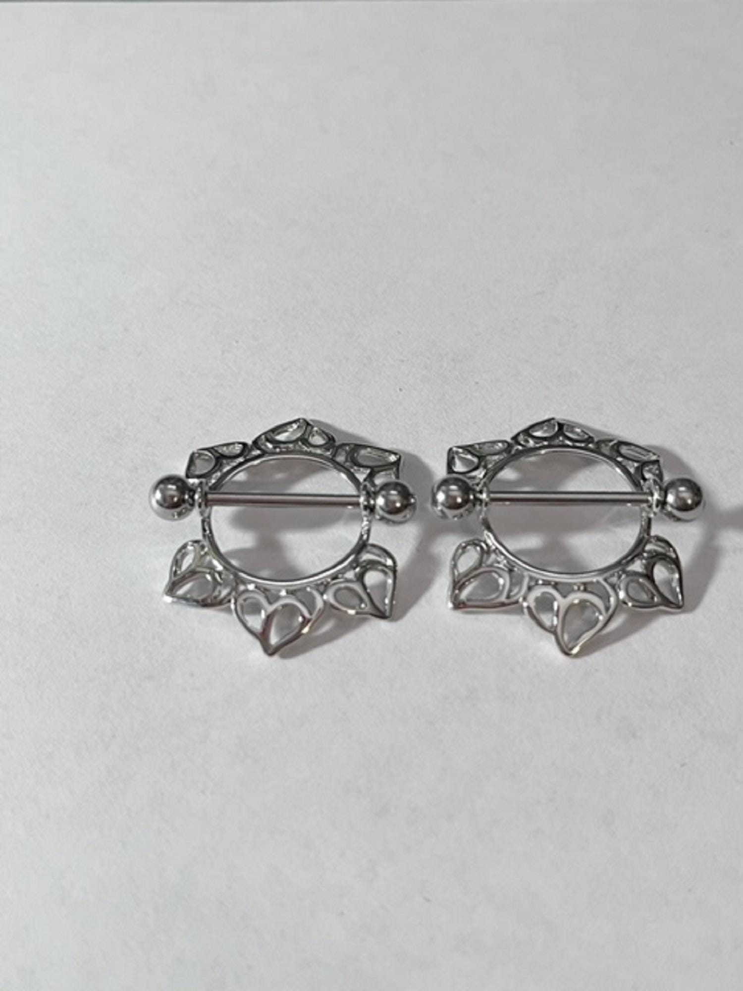 Women's Nipple Piercing Jewelry - Shakalaka Surgical Steel Heart-Shape 14G Nipple Rings with