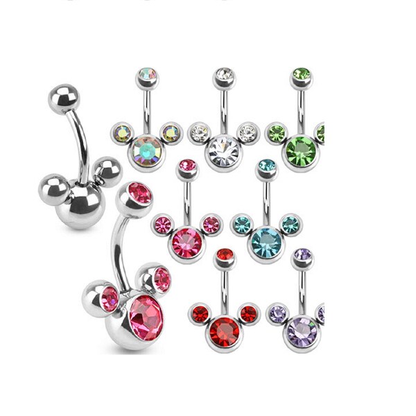 Triple Bubble Gems 316L Surgical Steel 14G Belly Navel Ring Body Jewelry