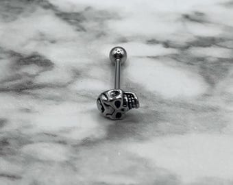 Skull Top Tongue Barbell 14G Surgical Steel Body Jewelry