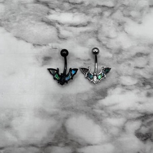 Bat with Abalone Shell Wings 316L Surgical Steel 14G Belly Ring Body Jewelry