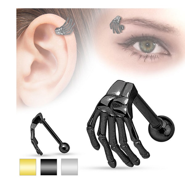 Skeleton Skull Hand 316L Surgical Steel 16G Lip Cartilage Ear Cuff Eyebrow Ring Labret Tragus Body Jewelry