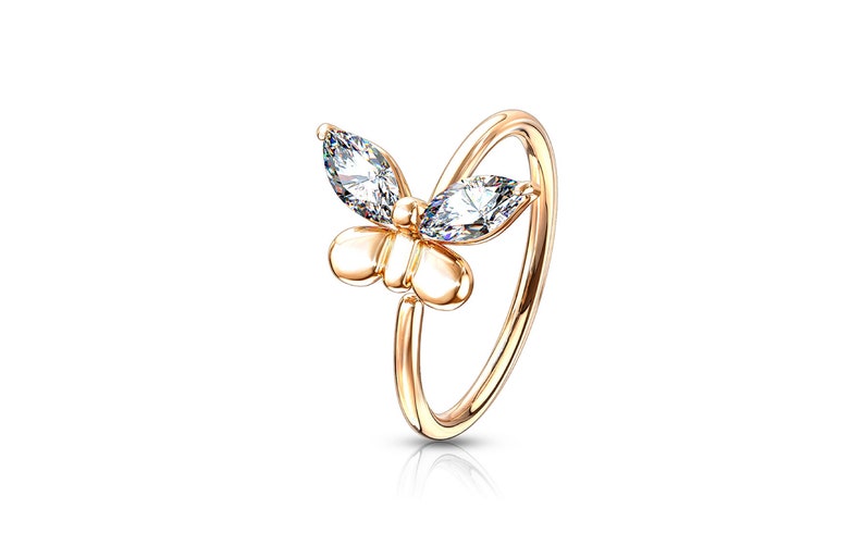 Clear CZ Rose Gold Butterfly Bendable Pierced Nose Cartilage Hoop Ring Body Jewelry 