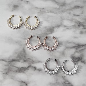 Pair Single Line with Multi Gems Fake Non-Pierced Adjustable Nipple Rings Shields Barbells 316L Surgical Steel Body Jewelry