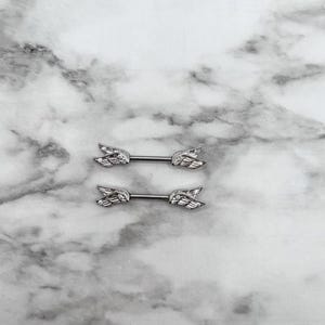 Pair Split Angel Wings with CZ 316L Surgical Steel 14G Nipple Rings Nipple Shield Nipple Barbell Nipple Piercing Nipple Jewelry Body Jewelry