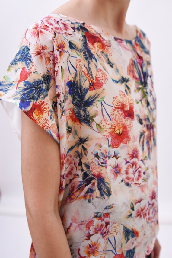 Items similar to Floral shirt, Silk top, floral print top, flower print