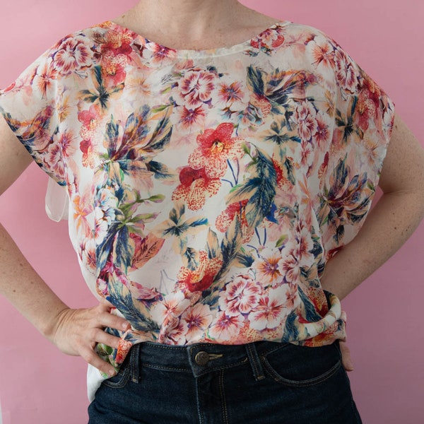 Modal Silk High Low Top With Floral Block Print main image 1