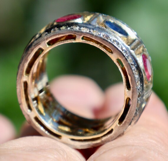 Solid Yellow Gold & Silver Natural Ruby Sapphire … - image 8