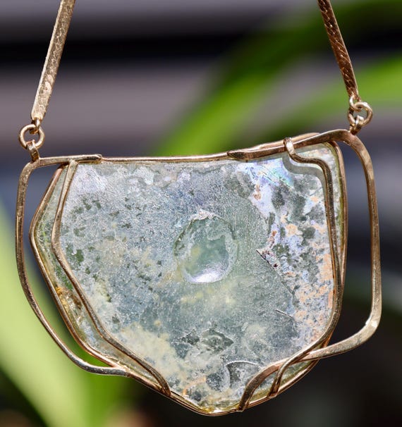 14K 585 Solid Yellow Gold Ancient ROMAN GLASS Cus… - image 7