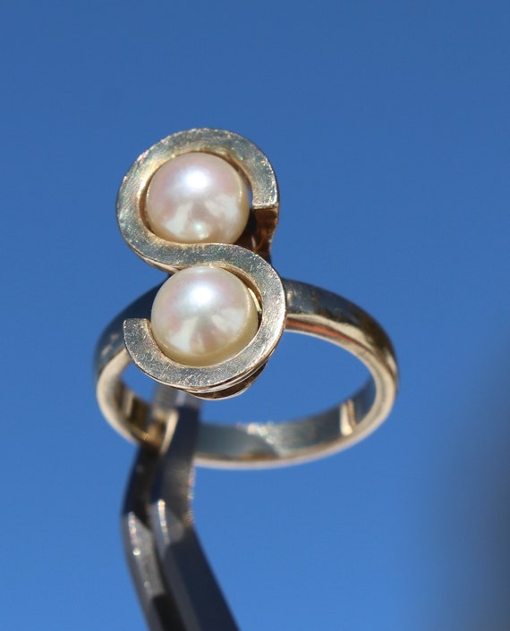 14K 585 Solid Yellow Gold  "S" 6.5mm Akoya Pearl … - image 4