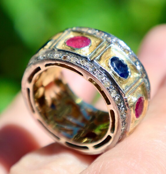Solid Yellow Gold & Silver Natural Ruby Sapphire … - image 6