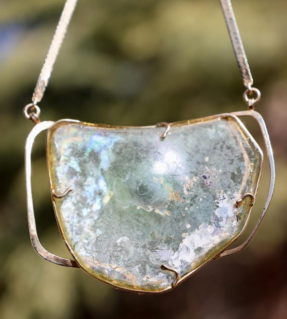 14K 585 Solid Yellow Gold Ancient ROMAN GLASS Cus… - image 17