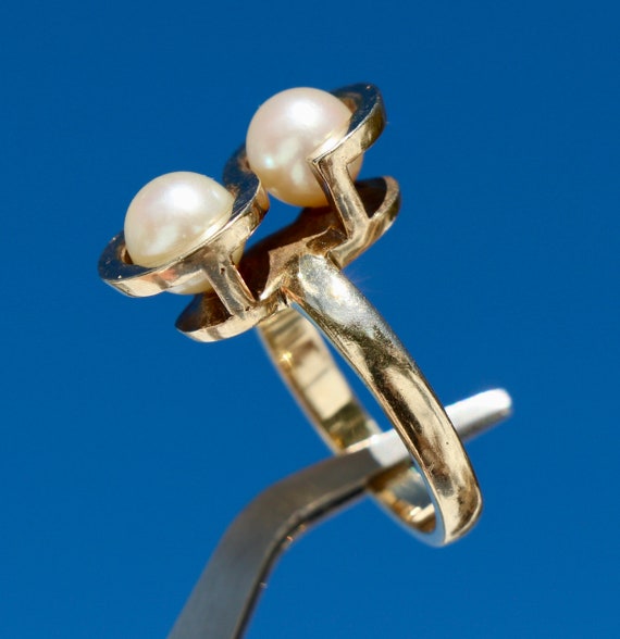 14K 585 Solid Yellow Gold  "S" 6.5mm Akoya Pearl … - image 2