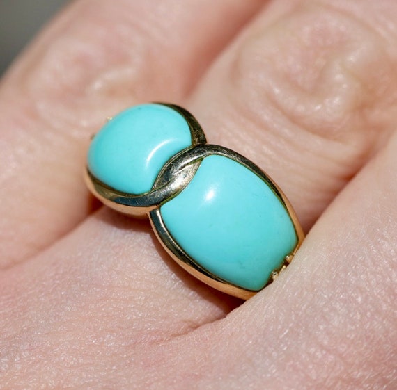 14K 585 Solid Yellow Gold Natural Turquoise  "Inf… - image 4