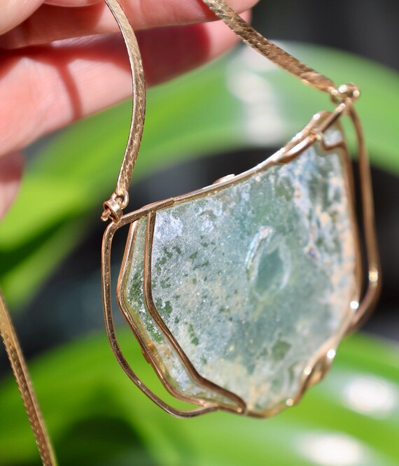 14K 585 Solid Yellow Gold Ancient ROMAN GLASS Cus… - image 5