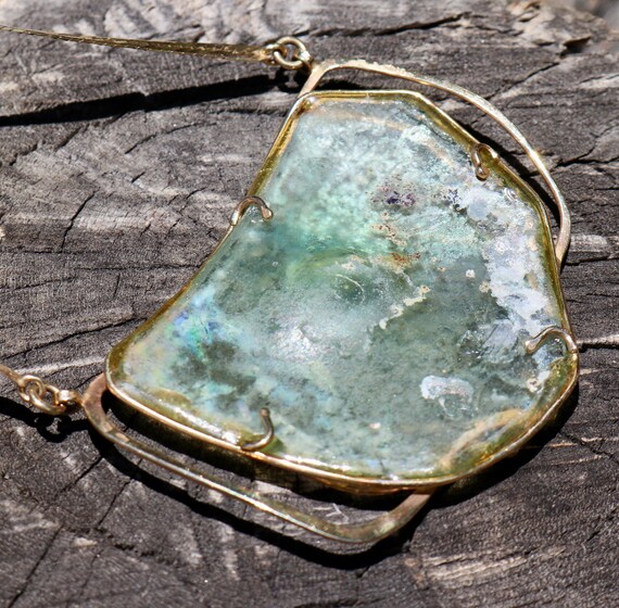 14K 585 Solid Yellow Gold Ancient ROMAN GLASS Cus… - image 12