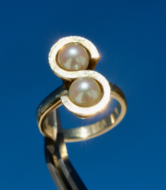 14K 585 Solid Yellow Gold  "S" 6.5mm Akoya Pearl … - image 3