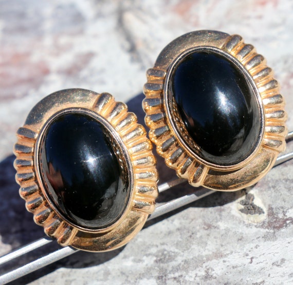 14K 585 Solid Yellow Gold 16.8 Grams Black Onyx E… - image 2