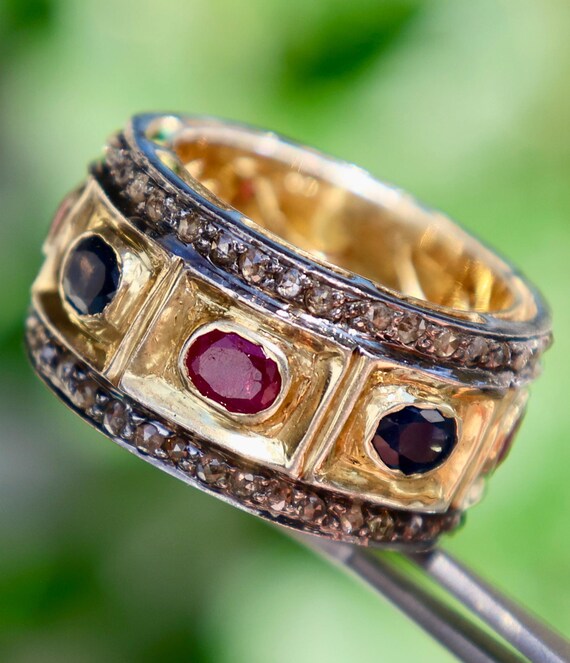 Solid Yellow Gold & Silver Natural Ruby Sapphire … - image 5