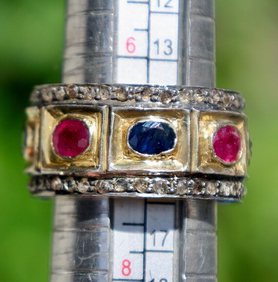 Solid Yellow Gold & Silver Natural Ruby Sapphire … - image 7