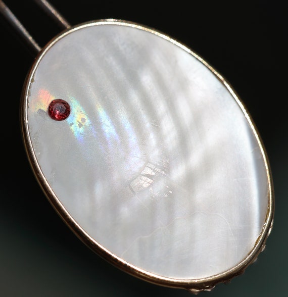 14K Yellow Gold Red Sapphire MOP Mother Of Pearl 4