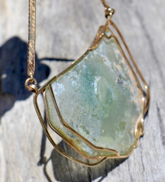 14K 585 Solid Yellow Gold Ancient ROMAN GLASS Cus… - image 9