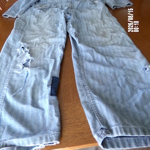 Vintage Well Worn Patched Men's Striped Dickies Coverall Size 46 Scarecrow Halloween Costume