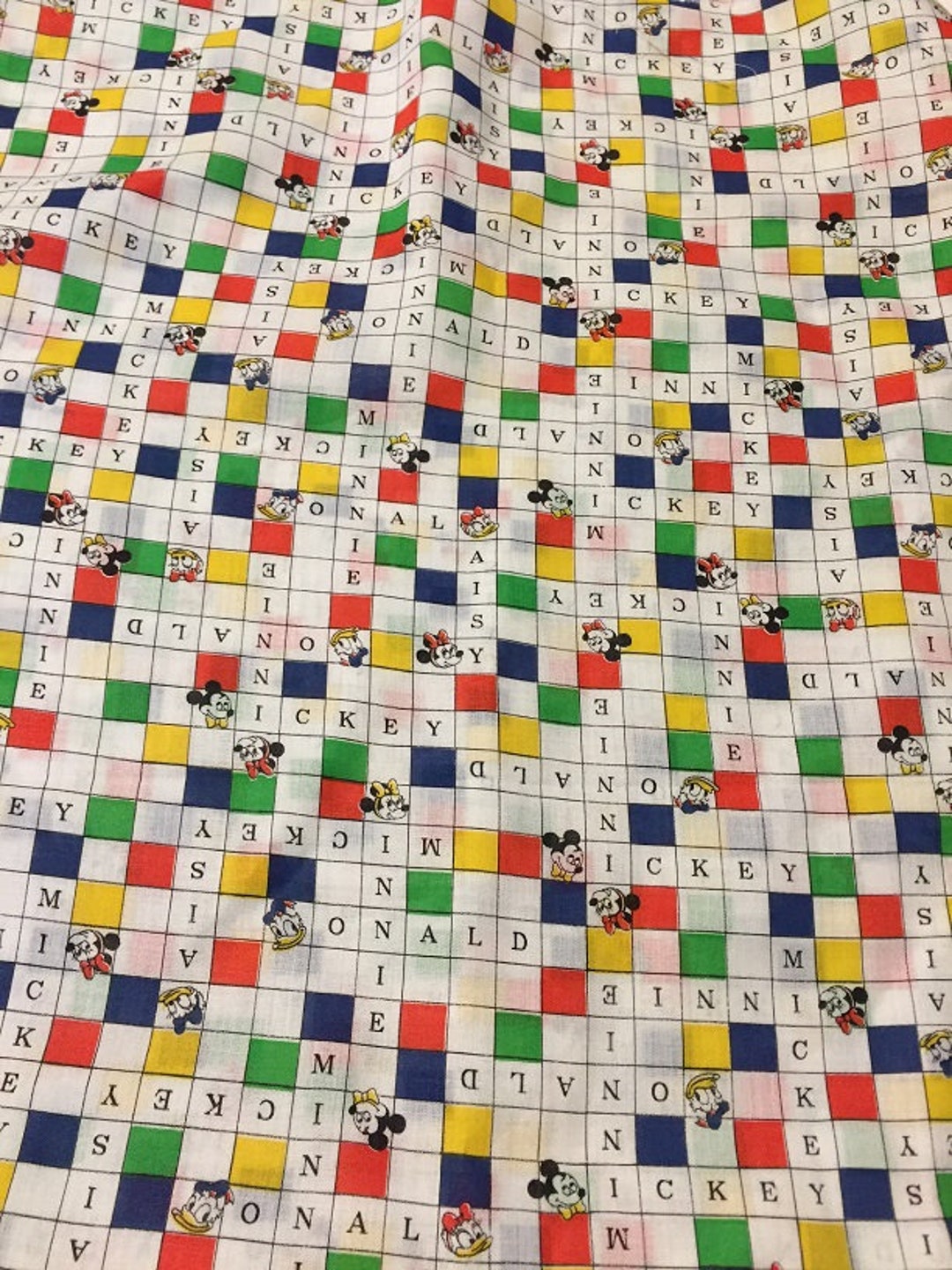 Vintage Walt Disney Crosswords Small Squares Cotton Fabric by the Yard