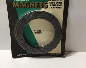 Unopened New Old Stock Flexible Magnetic Tape 1/2" x 10', Fibre Craft & Horizon Round Magnets