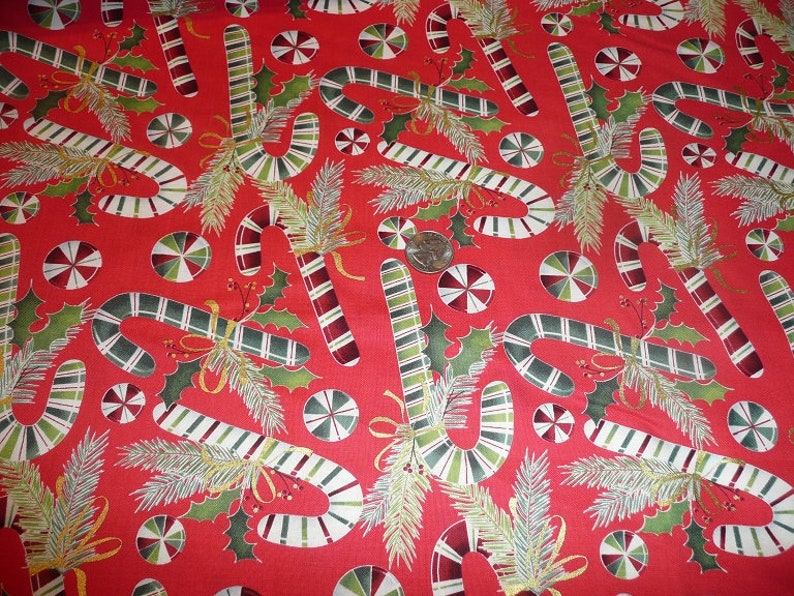 Candy Canes Christmas Xmas Hobby Lobby Cotton Print Fabric Etsy