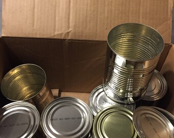 7 Empty Tin Food Cans And Lids Glue Removed No sharp Edges