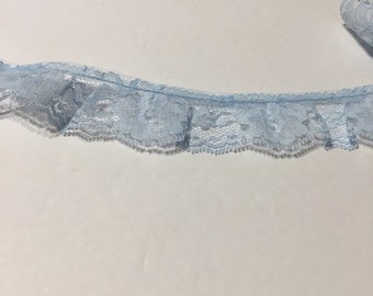 1 1/4 Inch Baby Blue Gathered Scallop Lace By The Yard