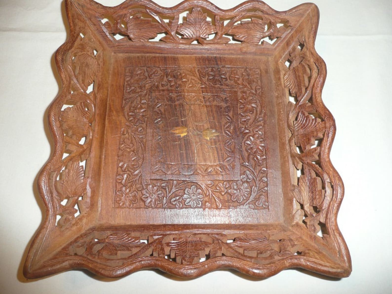 Carved Wood Gold Leaf Inlay Tray Marked India - Etsy