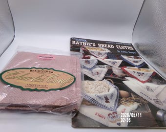 Leisure Arts Kathie's Bread Cloths Cross Stitch Leaflets, Charles Craft Bread Cover Mauve Color