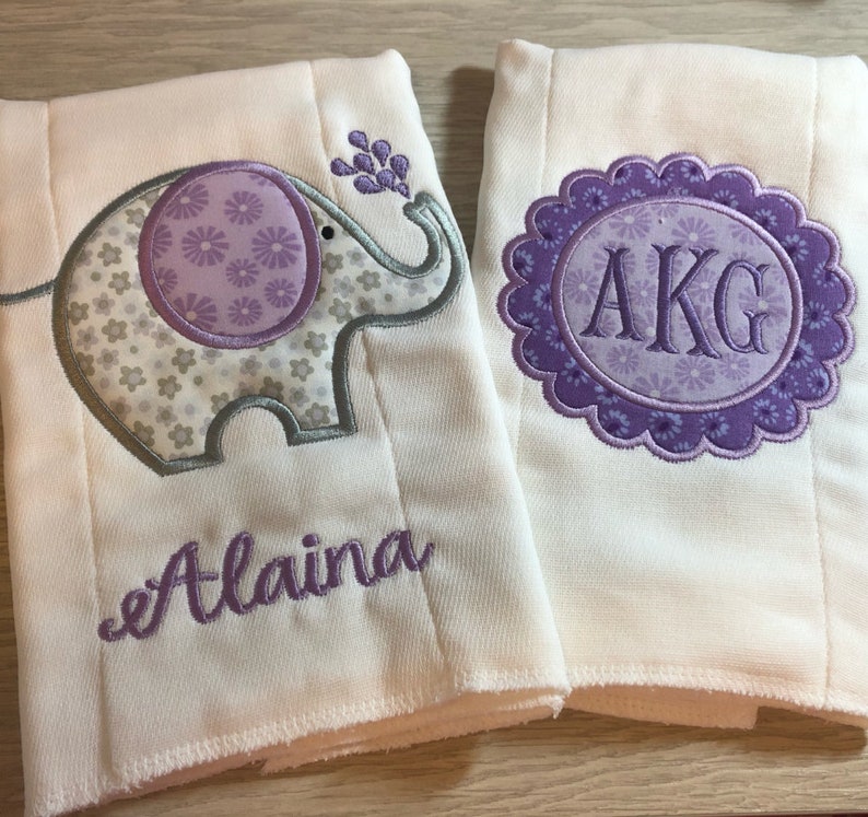 Monogram Baby Burp Cloth Set Personalized Name Burp Cloth Etsy