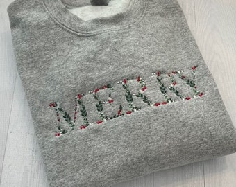 Christmas Sweatshirt, Merry Sweatshirt, Adult Personalized Sweatshirt,  Christmas  Embroidered Sweatshirt, Falala Shirt