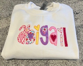 Monogram Sweatshirt, Custom Name Sweatshirt, Kids Personalized Shirt, YOUTH Personalized Sweatshirt,  Valentines Day Gift, Birthday Gift