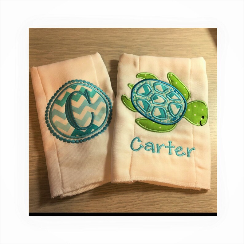 Monogram Baby Burp Cloth Set Personalized Name Burp Cloth Etsy