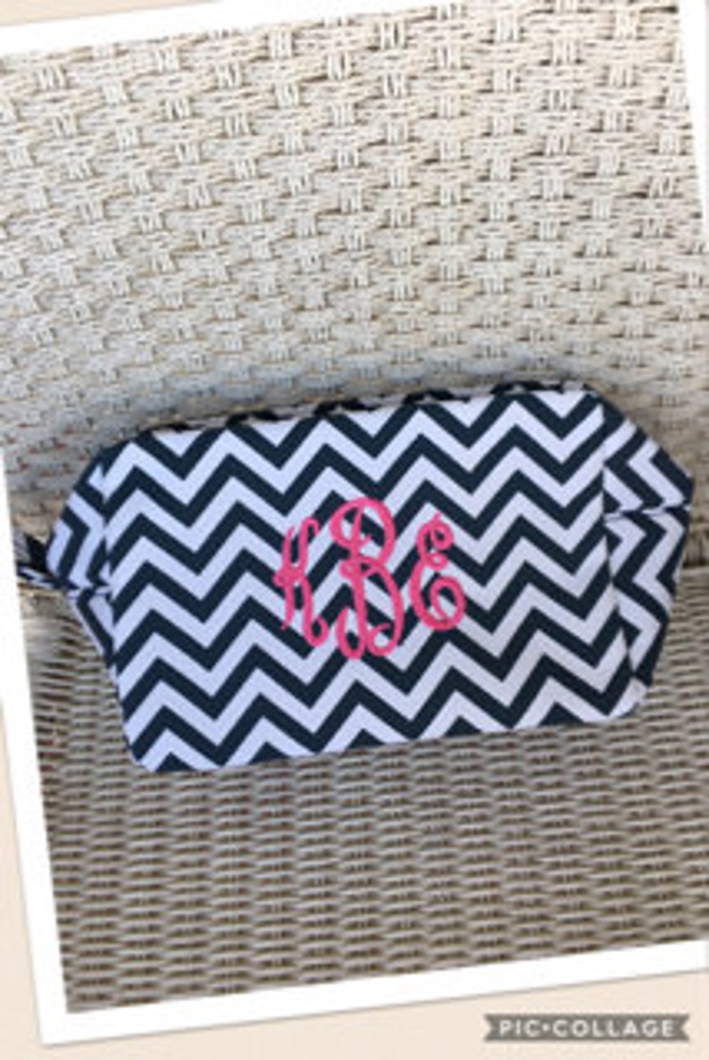 Monogram Cosmetic Bag, Cosmetic Bag, Birthday Gift, Bride Gift, Bridesmaids Gift, Embroidered Cosmetic, Bridal Party image 1