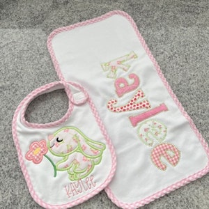 Monogram Burp and Bib Cloth Set, Personalized Burp Cloth, Monogram Bib, Ruffle Burp Cloth, Ruffle Bib, Monogram Burp Cloth and Bib Set image 1