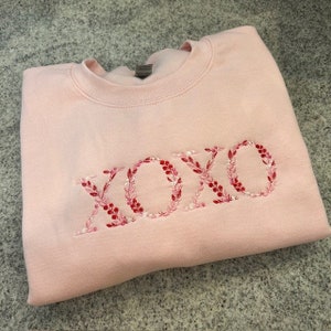 Valentines Day Sweatshirt, Floral XOXO Sweatshirt, Adult Personalized Sweatshirt, Embroidered Sweatshirt, Galentines Shirt, Gift for her image 1