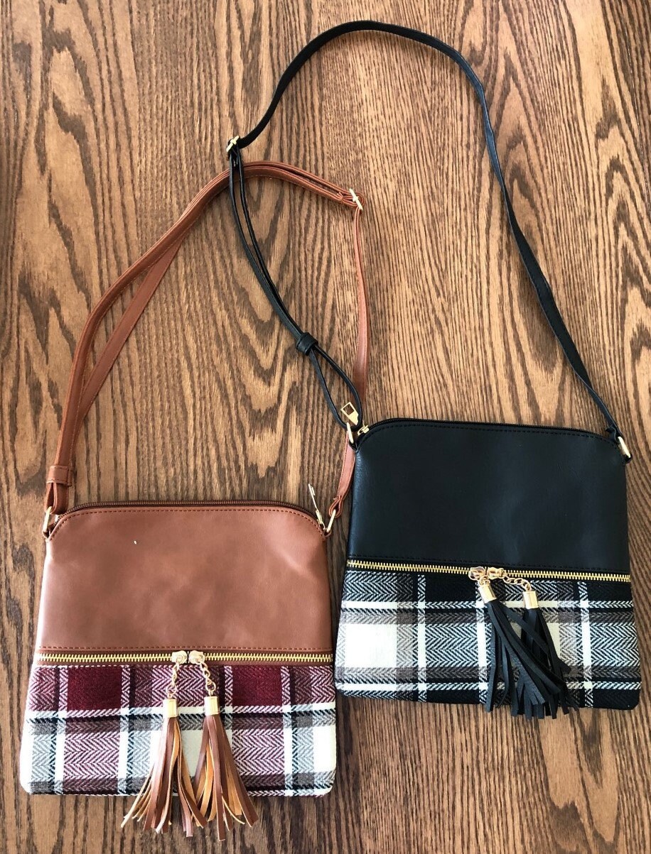 【お気にいる】 Leather Plaid Shoulder Crossbody Bag