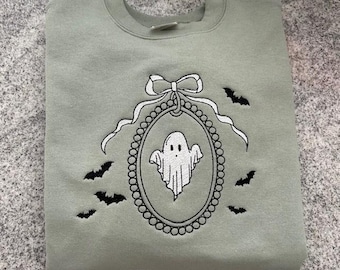 Ghost Frame Halloween Shirt, Embroidered Sweatshirt, Cute Ghost Crewneck Sweatshirt, Spooky Season Sweatshirt, Boojee Sweatshirt