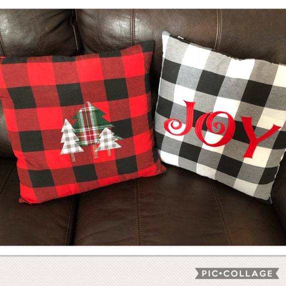 Christmas Pillow Cover - Winter Pillow Cover - Throw Pillow - Christmas Trees Pillow Cover - Christmas Decor - Buffalo Check Throw Pillow
