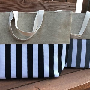 Monogram Tote Bag, Striped Canvas Tote, Canvas Bag, Beach Bag, Black Tote Bag, Tote Bag, Striped Tote Bag, Personalized Tote