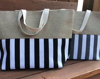 Monogram Tote Bag, Striped Canvas Tote, Canvas Bag, Beach Bag, Black Tote Bag, Tote Bag, Striped Tote Bag, Personalized Tote
