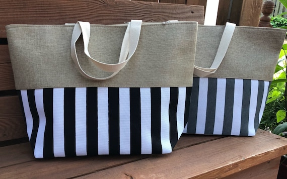 Monogram Tote Bag, Striped Canvas Tote, Canvas Bag, Beach Bag, Black Tote Bag, Tote Bag, Striped Tote Bag, Personalized Tote